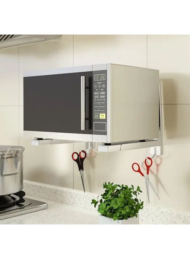 304 Stainless Steel Wall Mounted Microwave Oven Rack Adjustable Telescopic Storage Shelf - Image 1